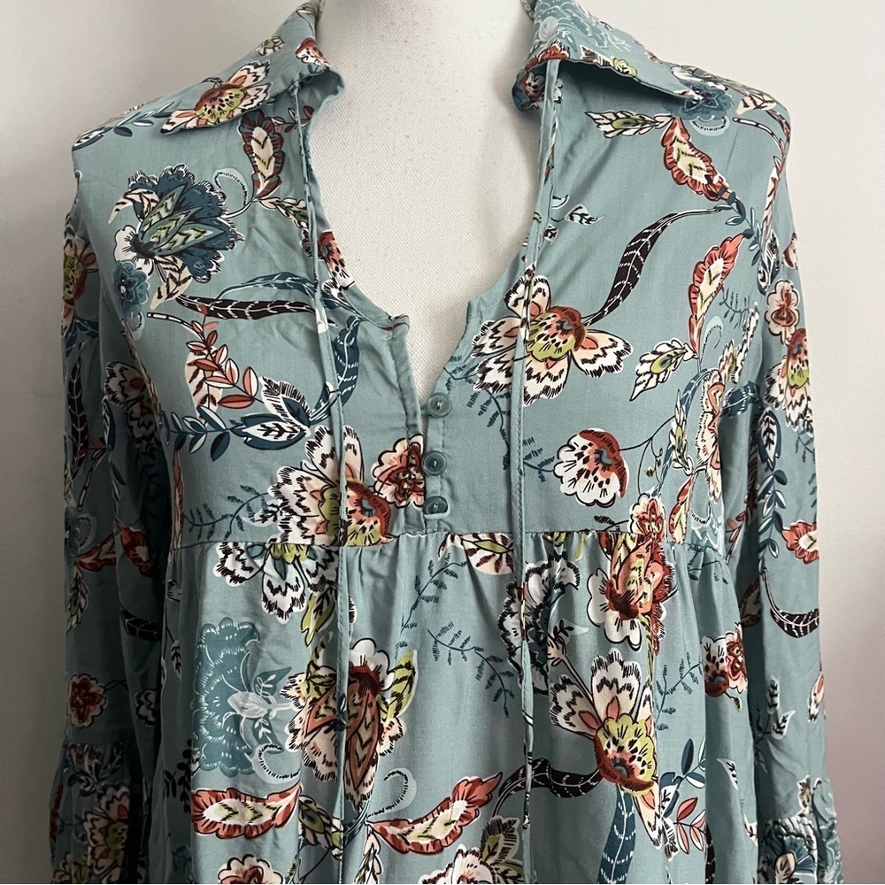 Jaase • NWT Light Teal Blue Floral Print Women's Top Tunic - Picture 3 of 9